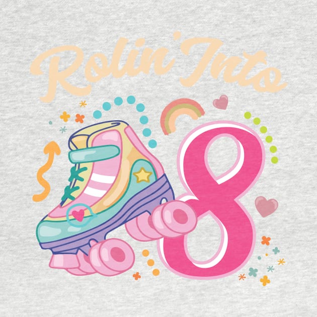 Roller Skate Groovy 8th Birthday Girls B-day Gift For Kids Girls toddlers by FortuneFrenzy